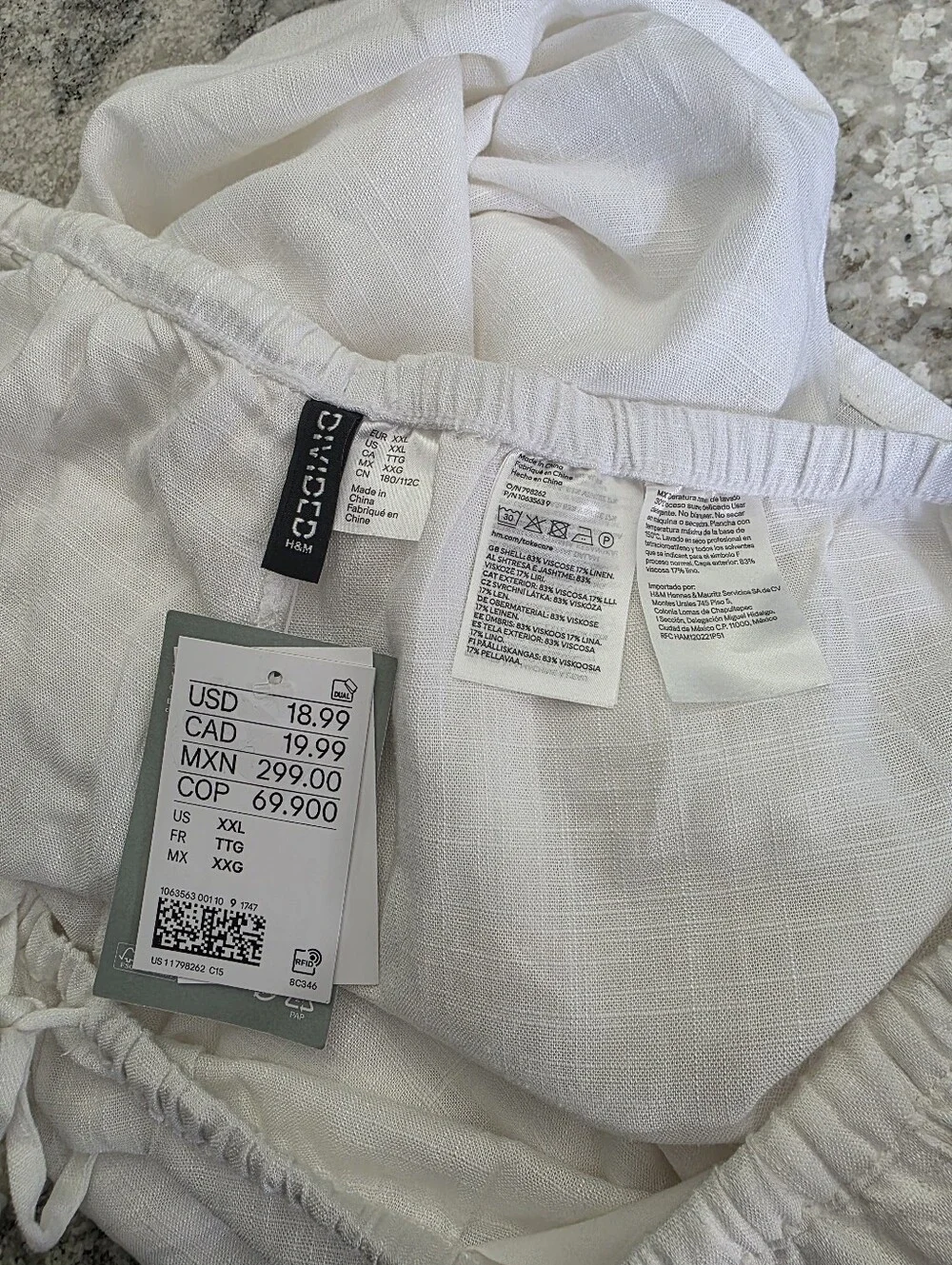 H&M White Linen-Blend Wide Leg Drawstring Pants. NEW!